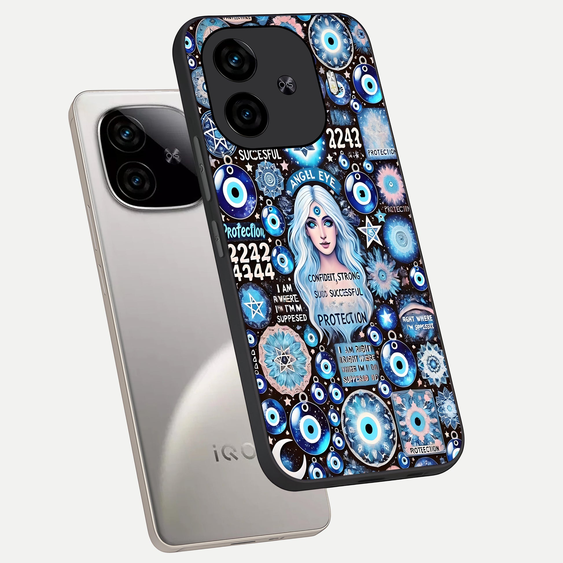  Angel Aura Shield phone case for  iQOO Z9 Turbo showing premium glass back cover with detailed artwork