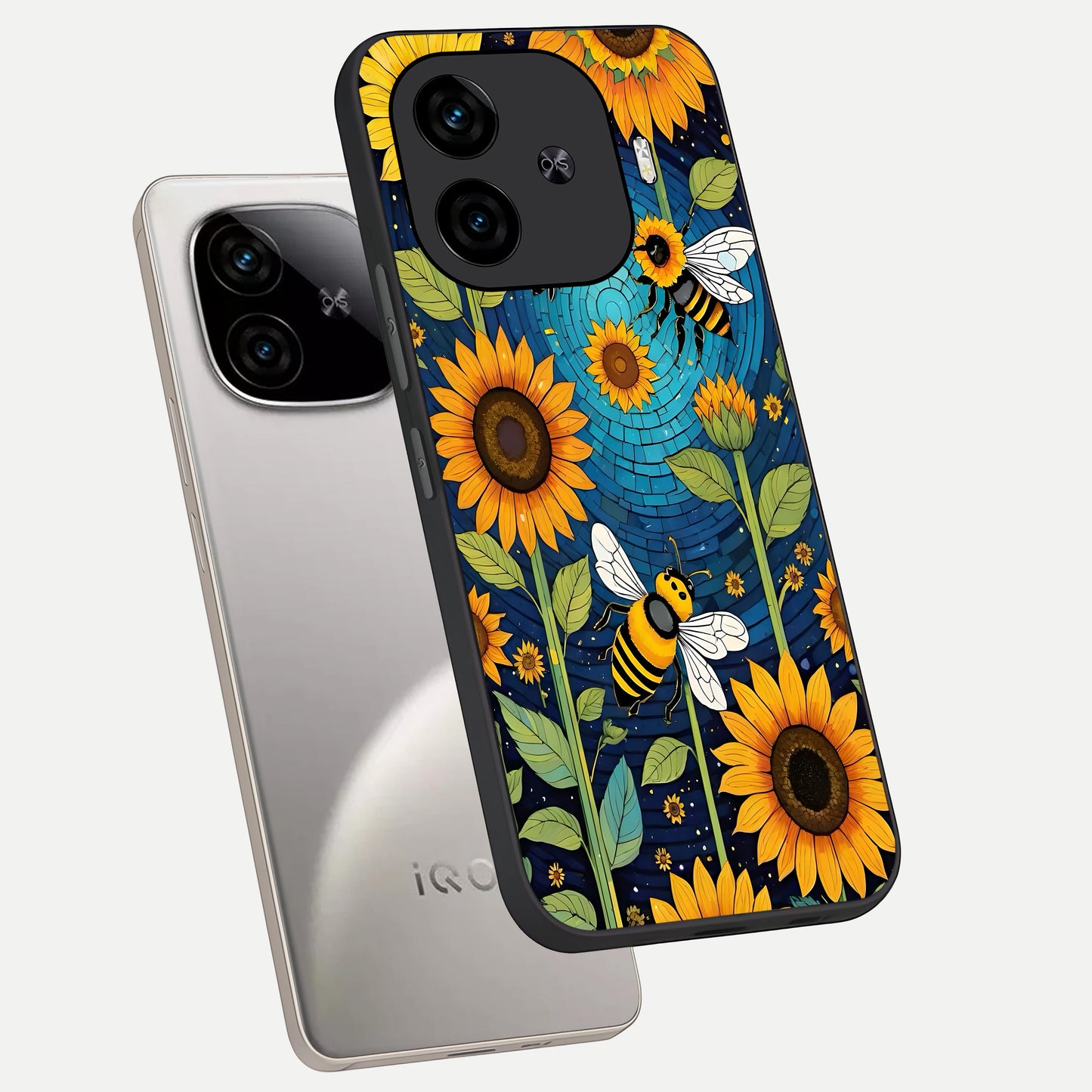  Bees And Sunflowers phone case for  iQOO Z9 Turbo showing premium glass back cover with detailed artwork