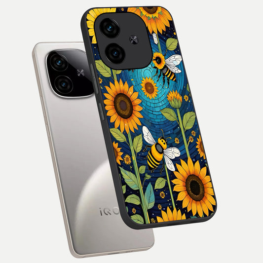  Bees And Sunflowers phone case for  iQOO Z9 Turbo showing premium glass back cover with detailed artwork