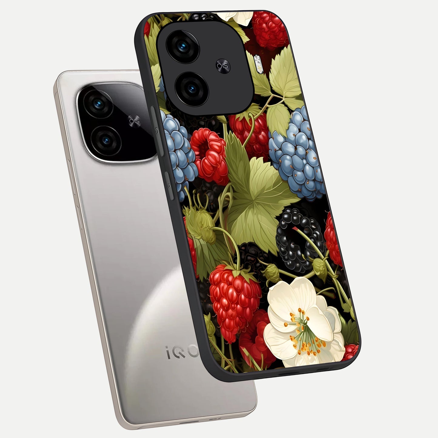  Berry Bloom Charm phone case for  iQOO Z9 Turbo showing premium glass back cover with detailed artwork