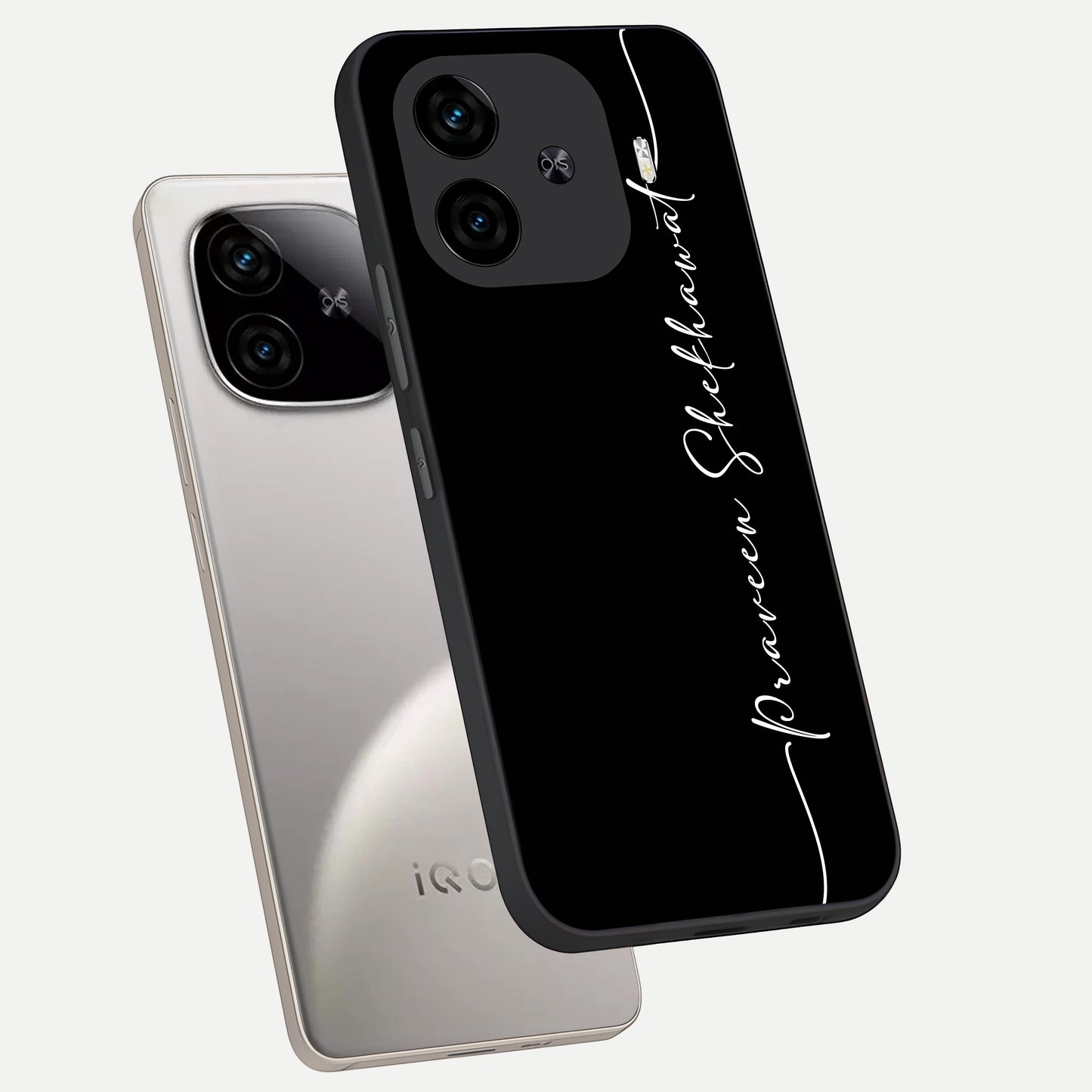  Black Tune Custom Name phone case for  iQOO Z9 Turbo showing premium glass back cover with detailed artwork
