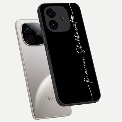  Black Tune Custom Name phone case for  iQOO Z9 Turbo showing premium glass back cover with detailed artwork