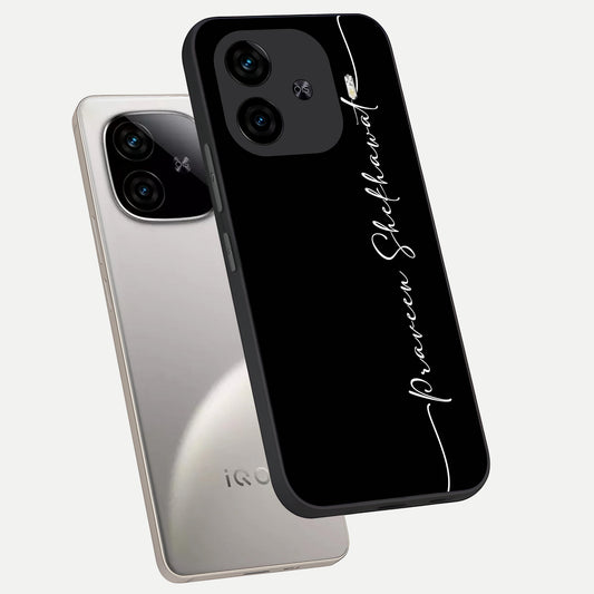  Black Tune Custom Name phone case for  iQOO Z9 Turbo showing premium glass back cover with detailed artwork