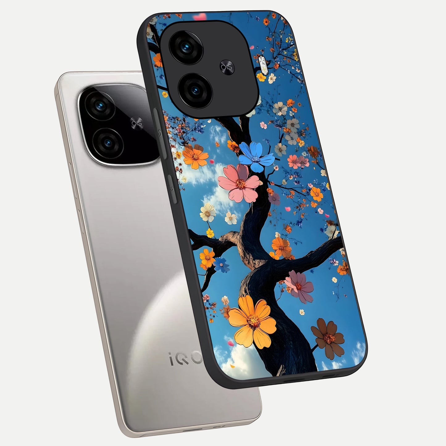  Blossom Dream Sky phone case for  iQOO Z9 Turbo showing premium glass back cover with detailed artwork