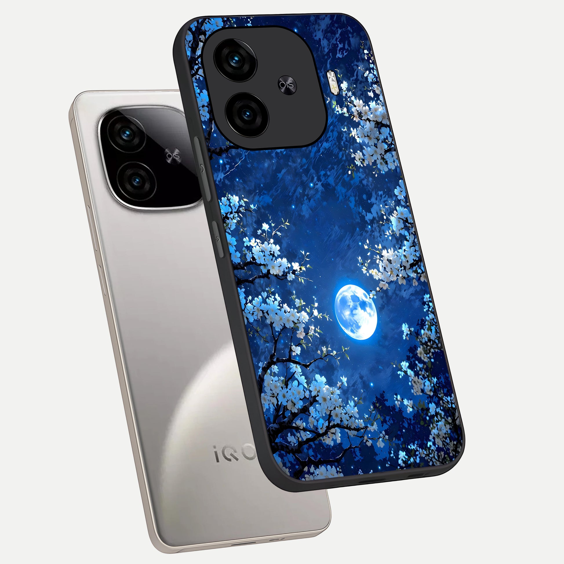  Blossom Moonlight Sky phone case for  iQOO Z9 Turbo showing premium glass back cover with detailed artwork