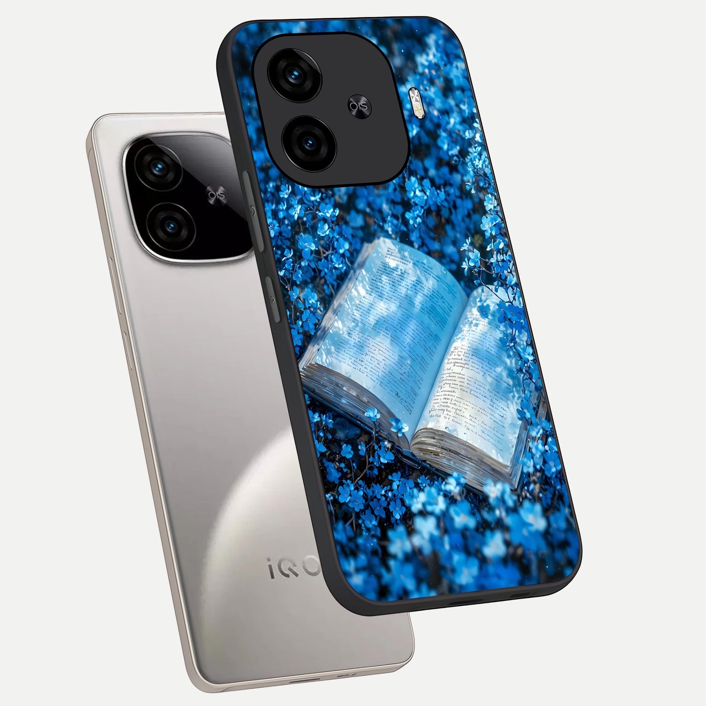  Blue Bloom Tales phone case for  iQOO Z9 Turbo showing premium glass back cover with detailed artwork