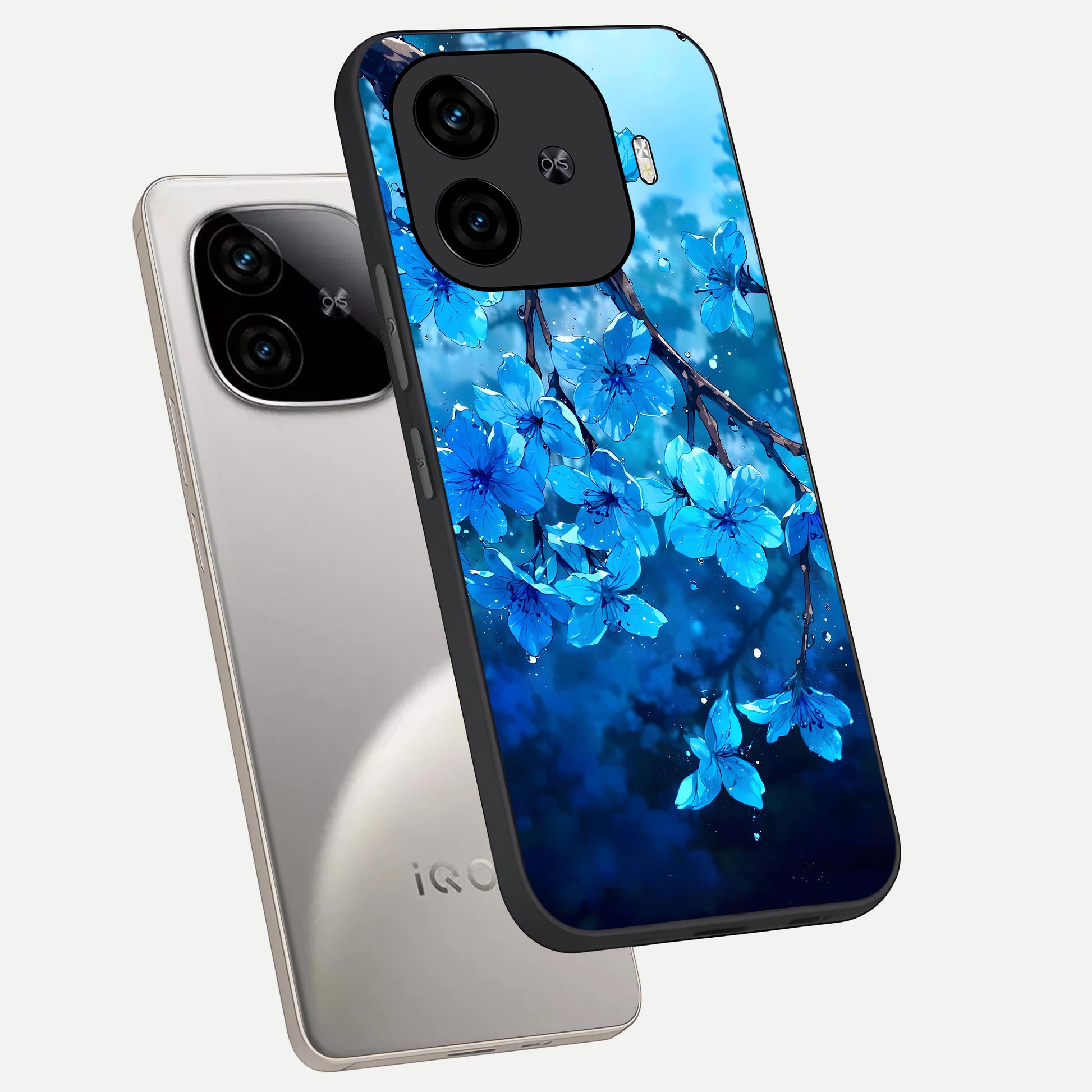  Blue Blossoms Branch phone case for  iQOO Z9 Turbo showing premium glass back cover with detailed artwork