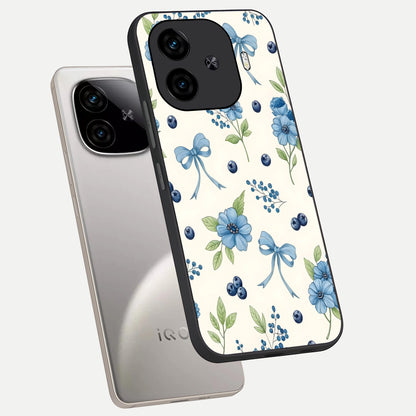  Blue Flower And Bow phone case for  iQOO Z9 Turbo showing premium glass back cover with detailed artwork