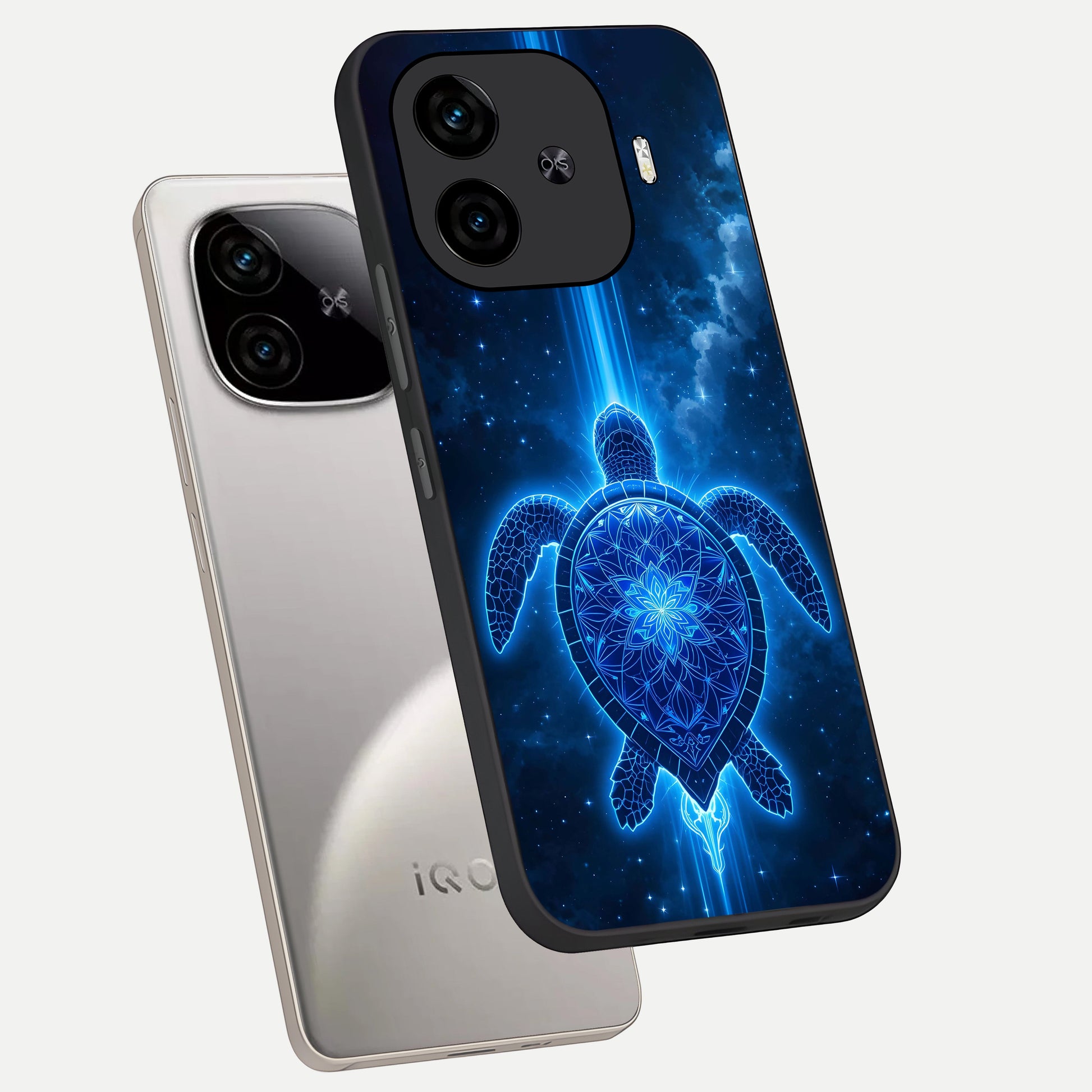  Blue Galaxy Turtle phone case for  iQOO Z9 Turbo showing premium glass back cover with detailed artwork
