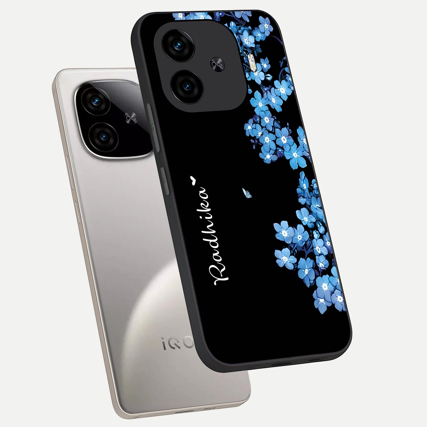  Blue Petal Dream Custom Name phone case for  iQOO Z9 Turbo showing premium glass back cover with detailed artwork