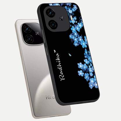  Blue Petal Dream Custom Name phone case for  iQOO Z9 Turbo showing premium glass back cover with detailed artwork