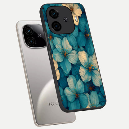  Blue Shade Floral phone case for  iQOO Z9 Turbo showing premium glass back cover with detailed artwork