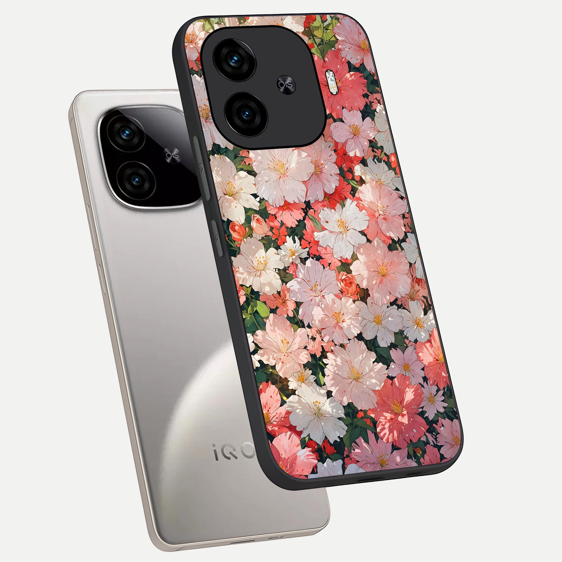  Blush Bloom Field phone case for  iQOO Z9 Turbo showing premium glass back cover with detailed artwork