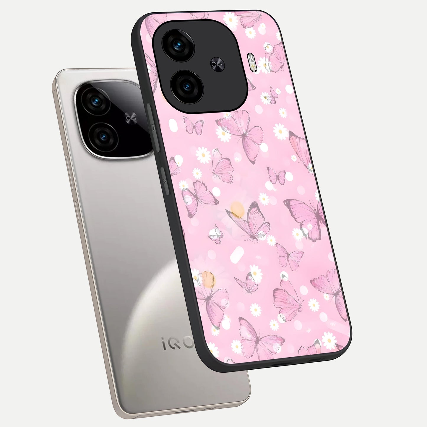  Blush Butterfly Garden phone case for  iQOO Z9 Turbo showing premium glass back cover with detailed artwork