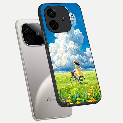  Breezy Meadow Ride phone case for  iQOO Z9 Turbo showing premium glass back cover with detailed artwork