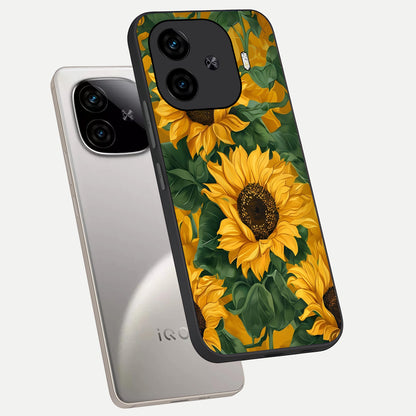  Bright Sunflower Bloom phone case for  iQOO Z9 Turbo showing premium glass back cover with detailed artwork