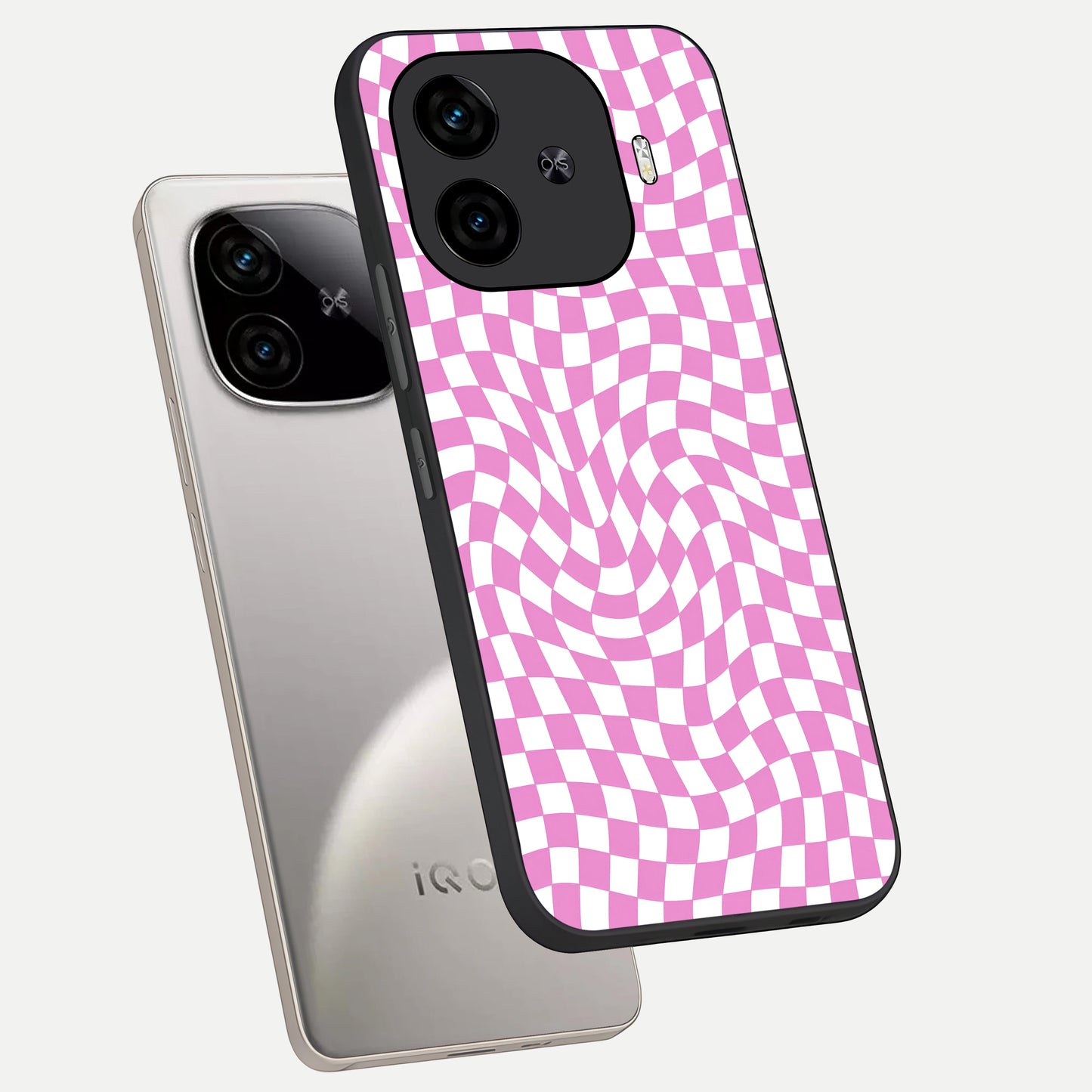  Bubblegum Check Wave phone case for  iQOO Z9 Turbo showing premium glass back cover with detailed artwork