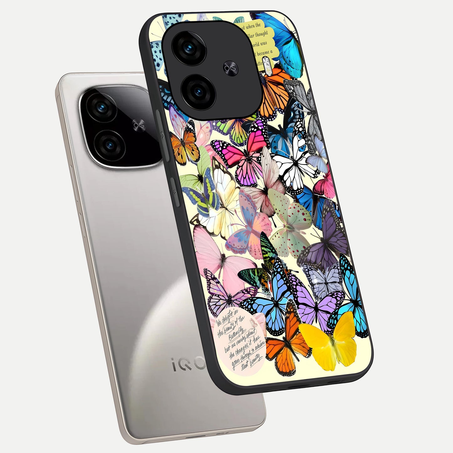  Butterflies Petal Dream phone case for  iQOO Z9 Turbo showing premium glass back cover with detailed artwork