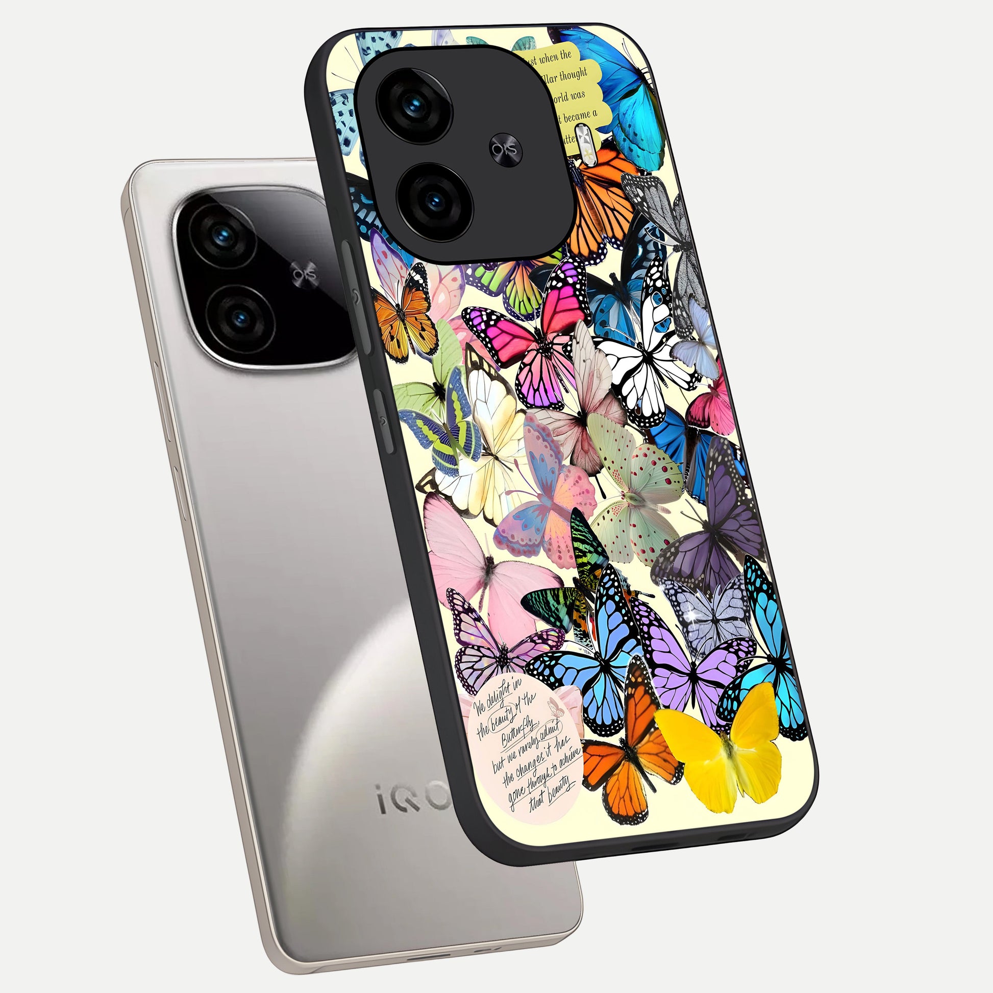 Butterflies Petal Dream phone case for  iQOO Z9 Turbo showing premium glass back cover with detailed artwork
