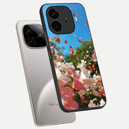  Butterflies In Bloom Sky phone case for  iQOO Z9 Turbo showing premium glass back cover with detailed artwork