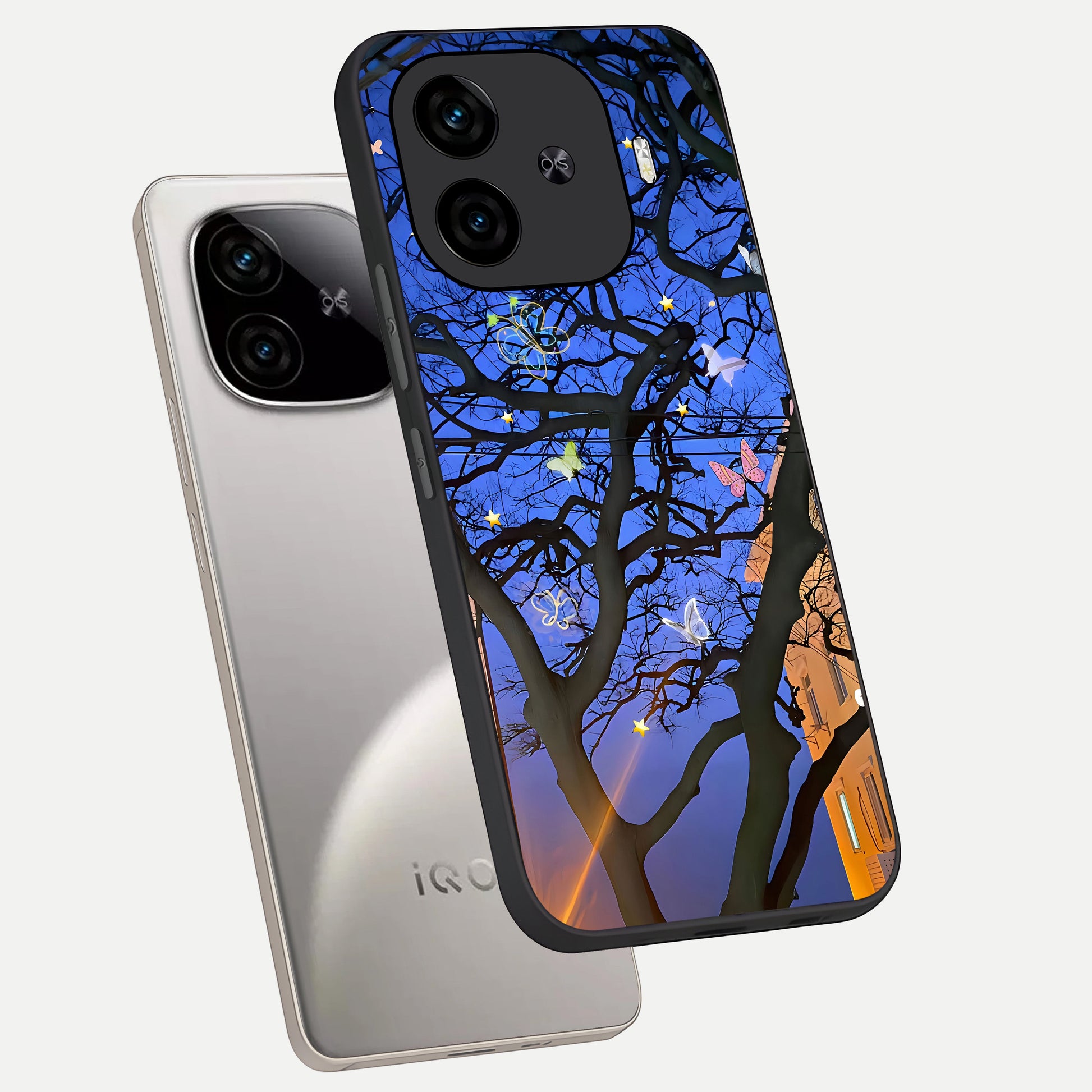  Butterfly Night Magic phone case for  iQOO Z9 Turbo showing premium glass back cover with detailed artwork