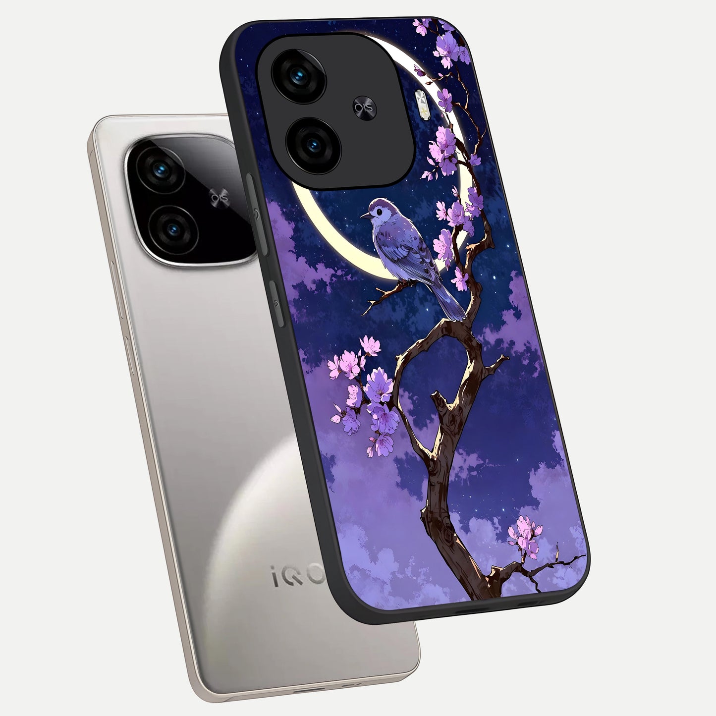  Celestial Bird Blossom phone case for  iQOO Z9 Turbo showing premium glass back cover with detailed artwork
