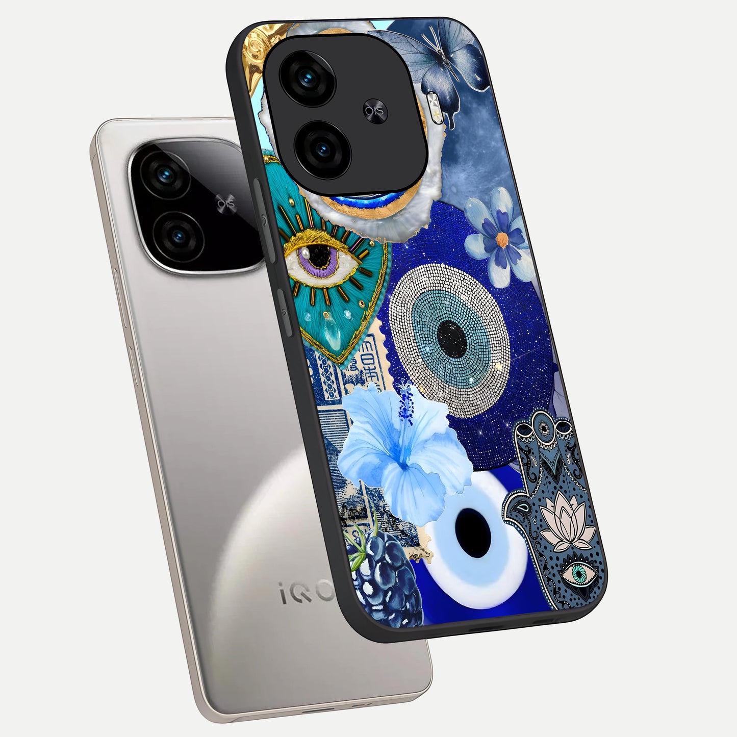  Celestial Blue Vision phone case for  iQOO Z9 Turbo showing premium glass back cover with detailed artwork