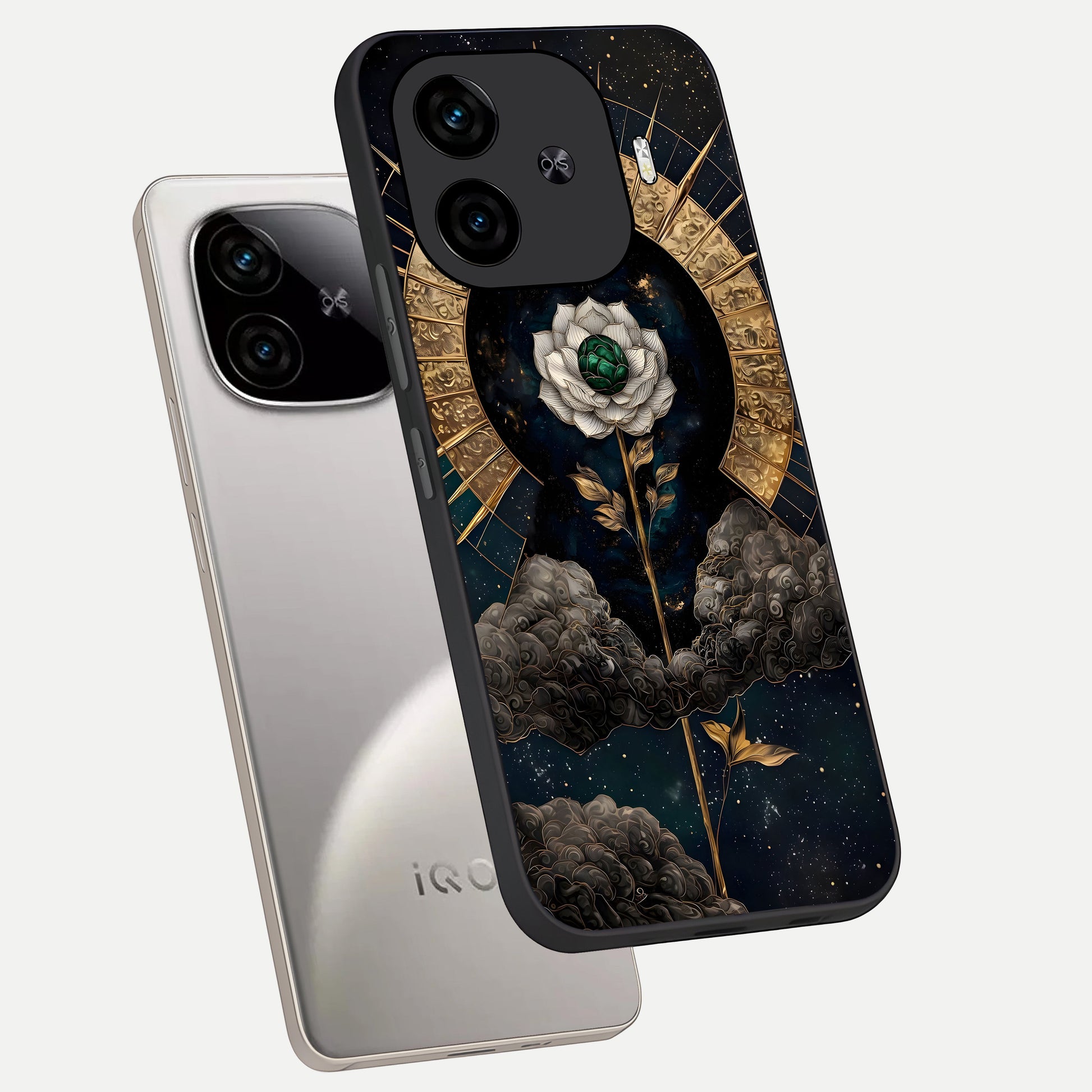  Celestial Lotus Morang phone case for  iQOO Z9 Turbo showing premium glass back cover with detailed artwork