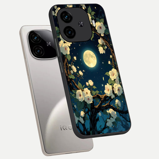  Celestial Moon And Flower phone case for  iQOO Z9 Turbo showing premium glass back cover with detailed artwork