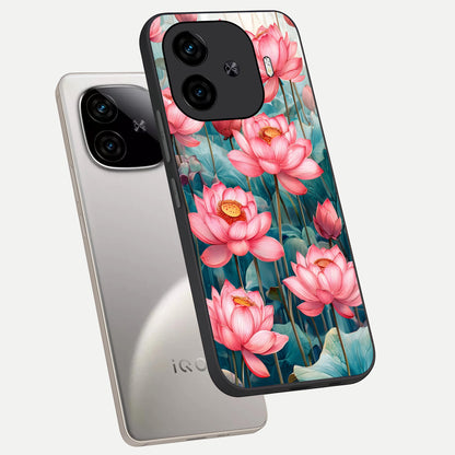  Celestial Pink Lotus phone case for  iQOO Z9 Turbo showing premium glass back cover with detailed artwork