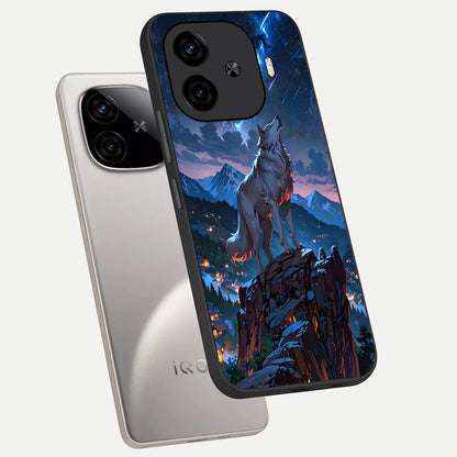  Celestial Wolf Howl phone case for  iQOO Z9 Turbo showing premium glass back cover with detailed artwork