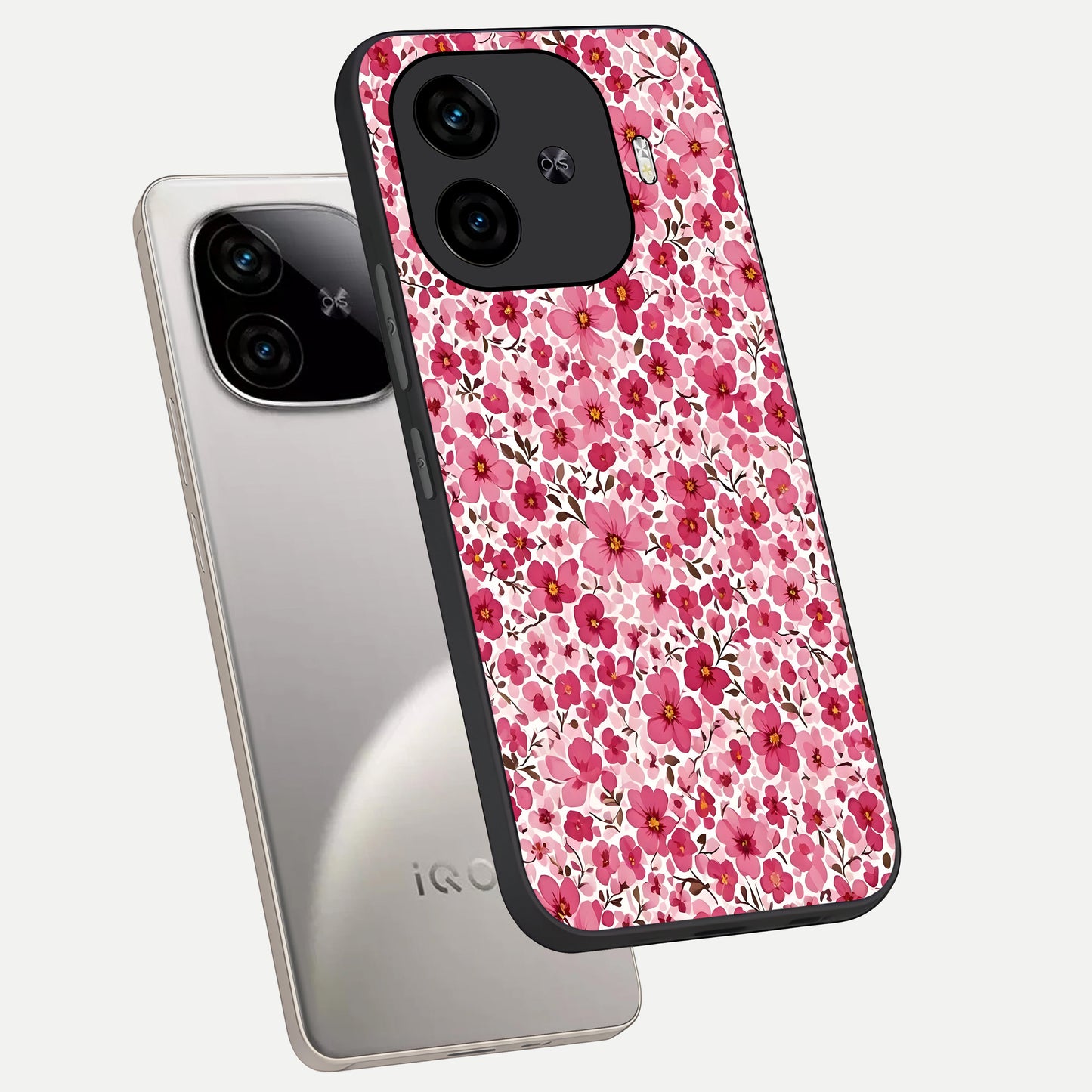  Cherry Blossom Charm phone case for  iQOO Z9 Turbo showing premium glass back cover with detailed artwork