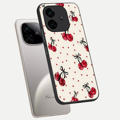  Cherry Heart Bow phone case for  iQOO Z9 Turbo showing premium glass back cover with detailed artwork