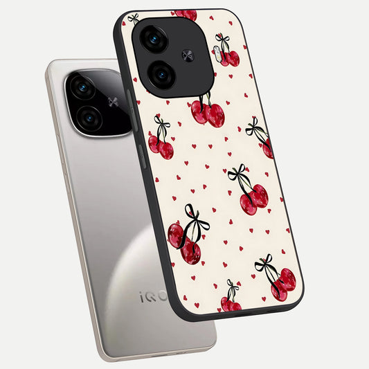  Cherry Heart Bow phone case for  iQOO Z9 Turbo showing premium glass back cover with detailed artwork