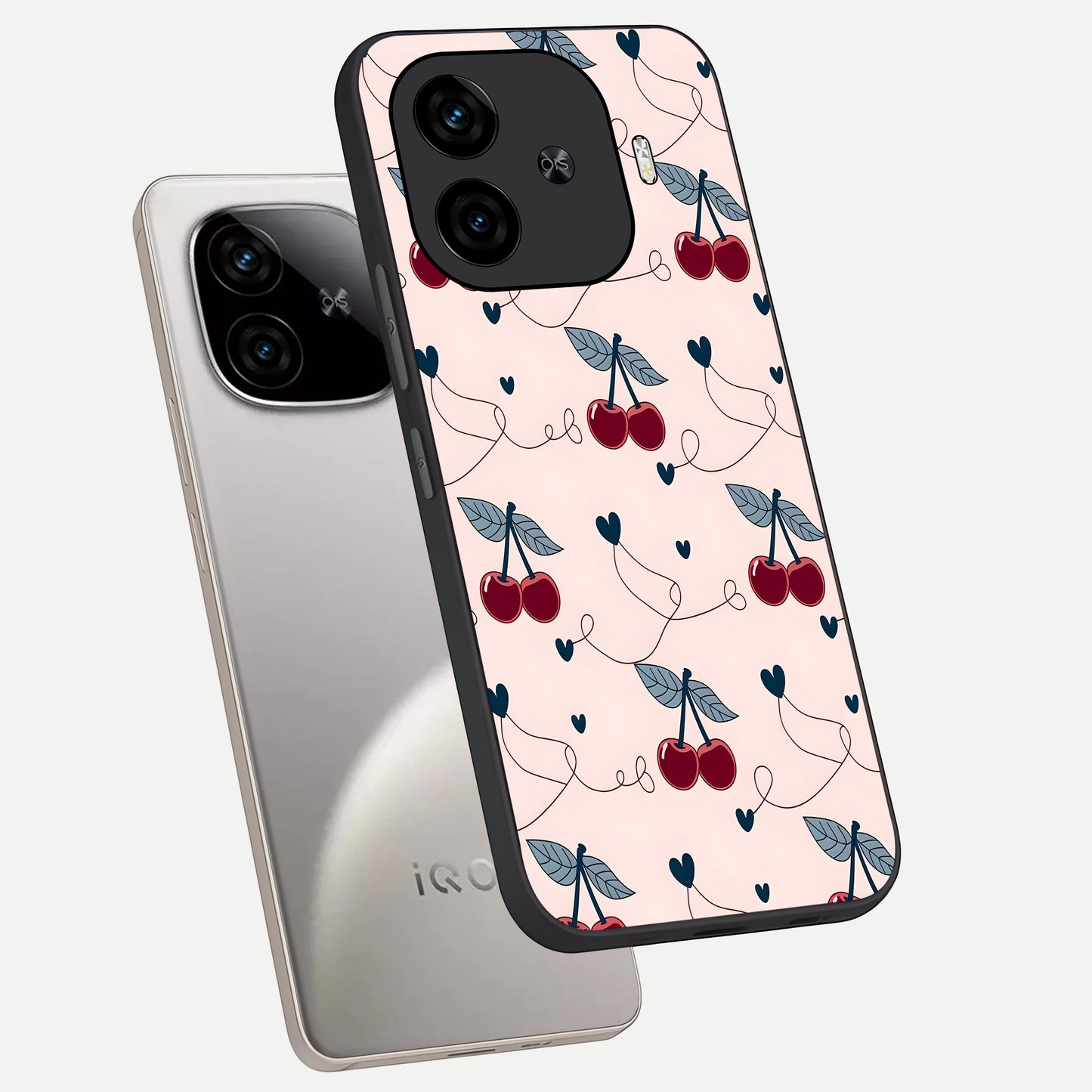  Cherry Heart Line phone case for  iQOO Z9 Turbo showing premium glass back cover with detailed artwork
