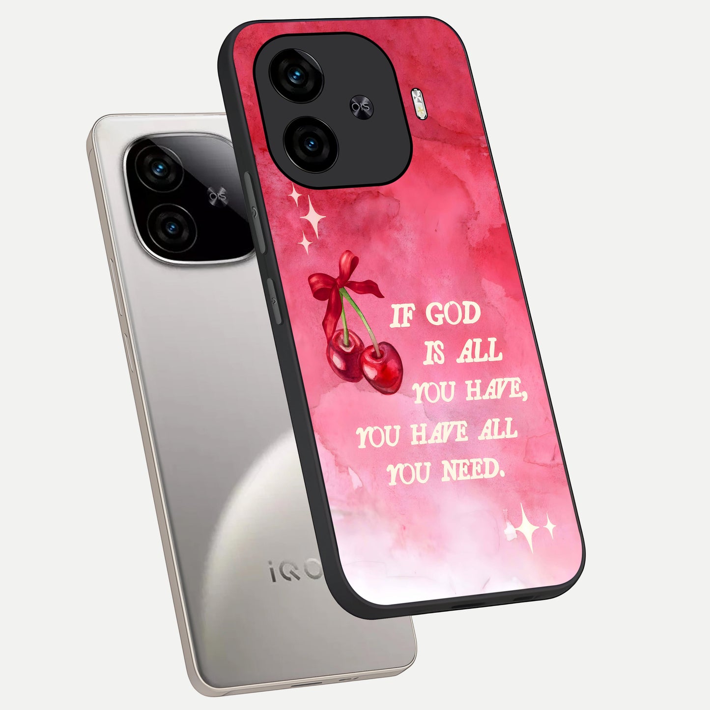  Cherry Quote phone case for  iQOO Z9 Turbo showing premium glass back cover with detailed artwork