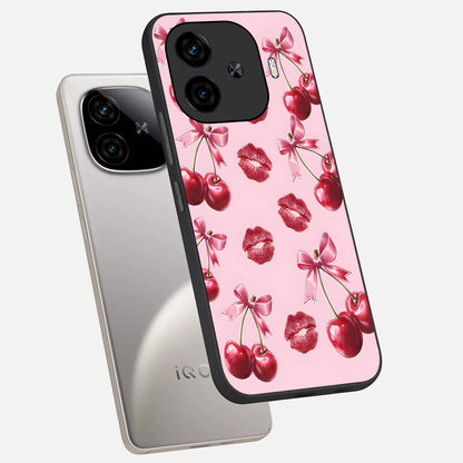 Cherry With Lips phone case for  iQOO Z9 Turbo showing premium glass back cover with detailed artwork
