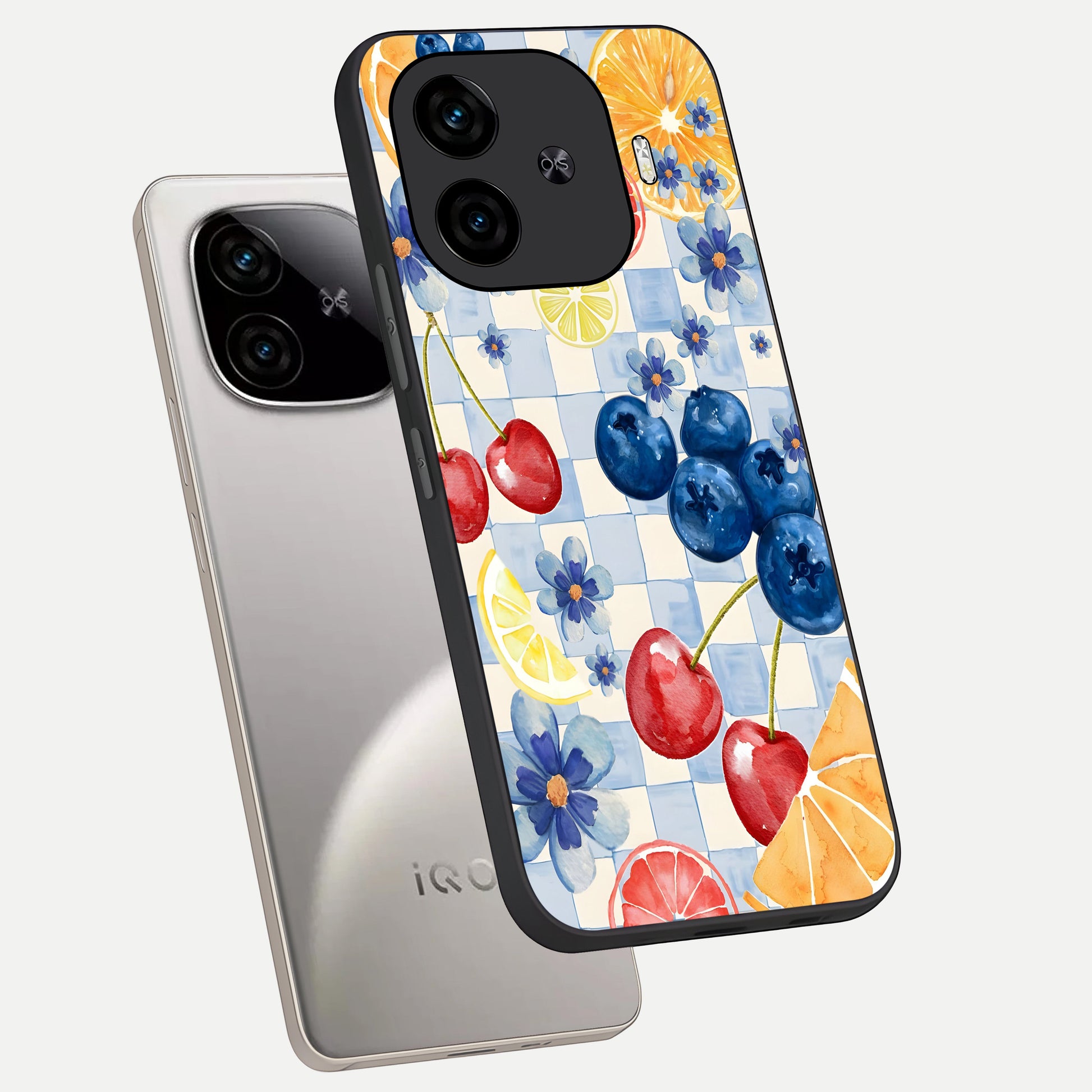  Citrus Bloom Joy phone case for  iQOO Z9 Turbo showing premium glass back cover with detailed artwork