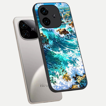  Coastal Blue Waves phone case for  iQOO Z9 Turbo showing premium glass back cover with detailed artwork