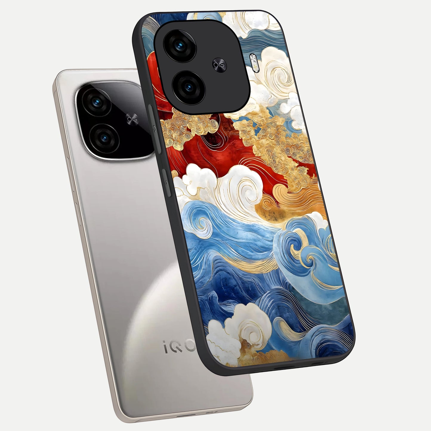  Colored Waves phone case for  iQOO Z9 Turbo showing premium glass back cover with detailed artwork