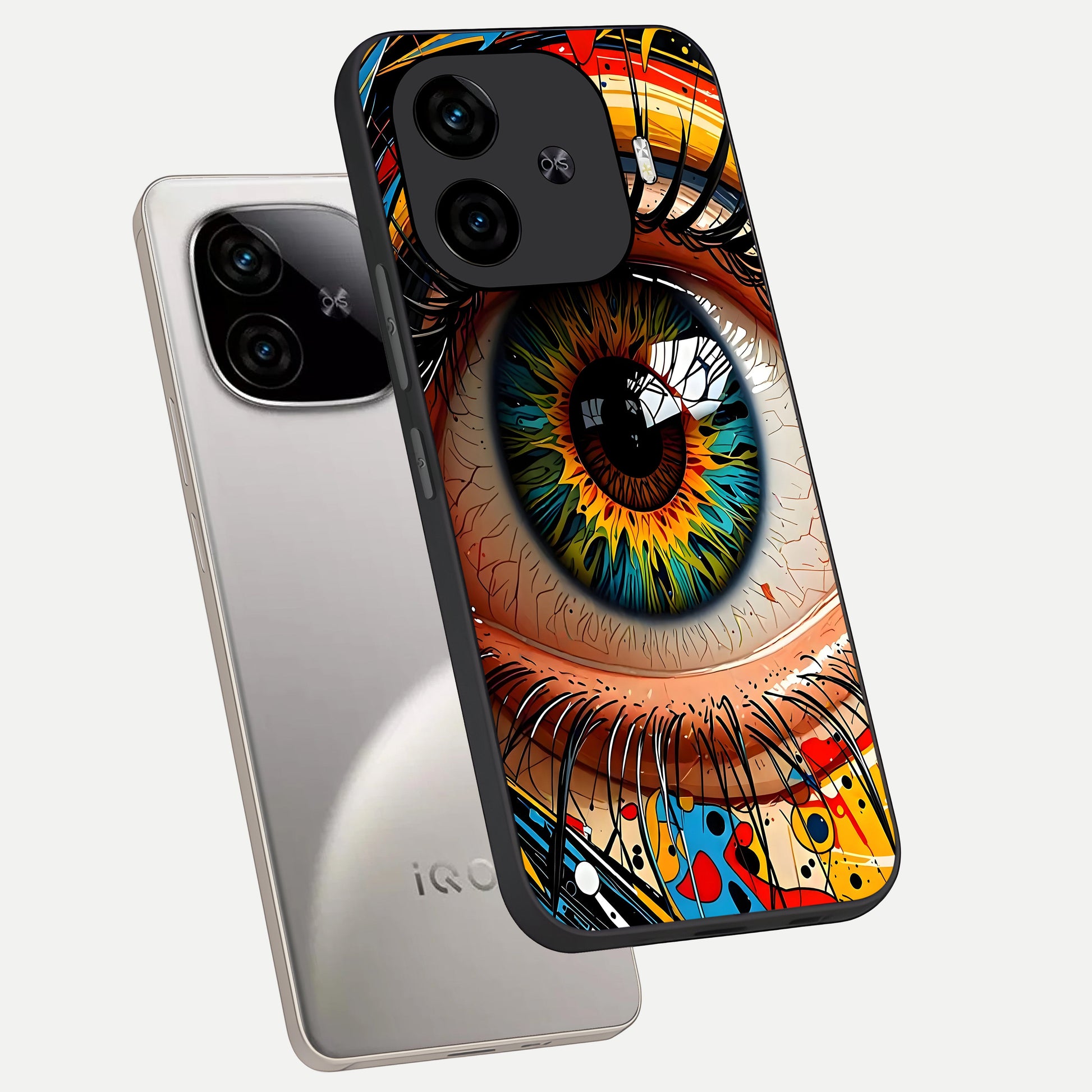  Colorful Eye phone case for  iQOO Z9 Turbo showing premium glass back cover with detailed artwork