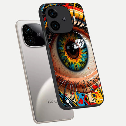  Colorful Eye phone case for  iQOO Z9 Turbo showing premium glass back cover with detailed artwork