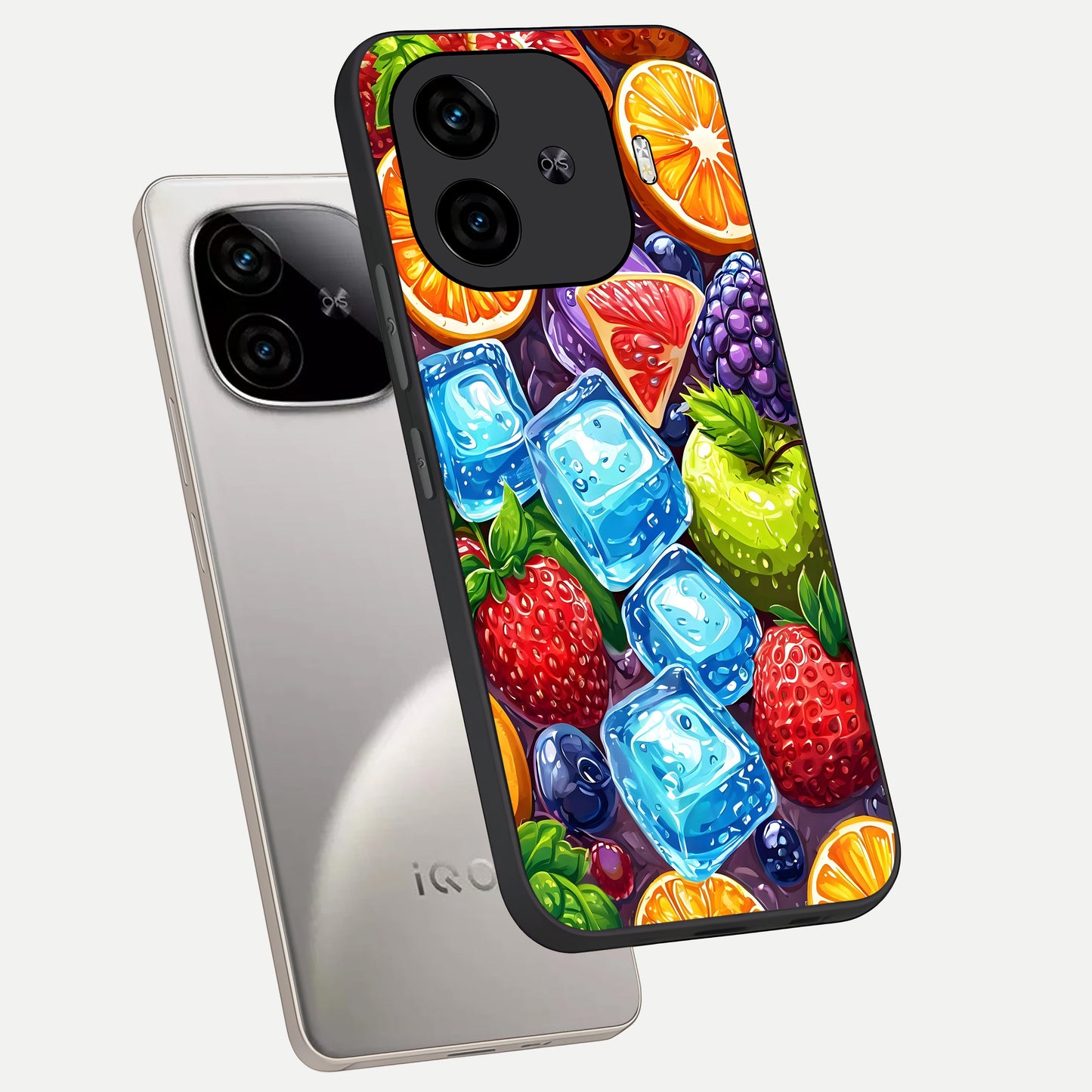  Colorful Fruits with Ice phone case for  iQOO Z9 Turbo showing premium glass back cover with detailed artwork