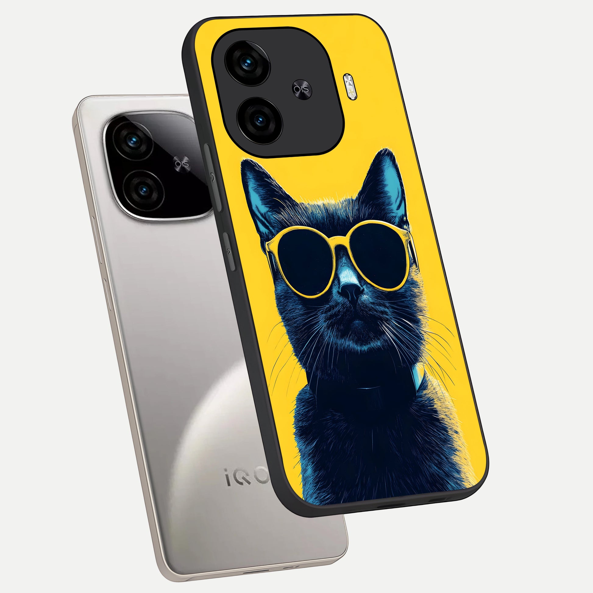  Cool Cat Vibes phone case for  iQOO Z9 Turbo showing premium glass back cover with detailed artwork