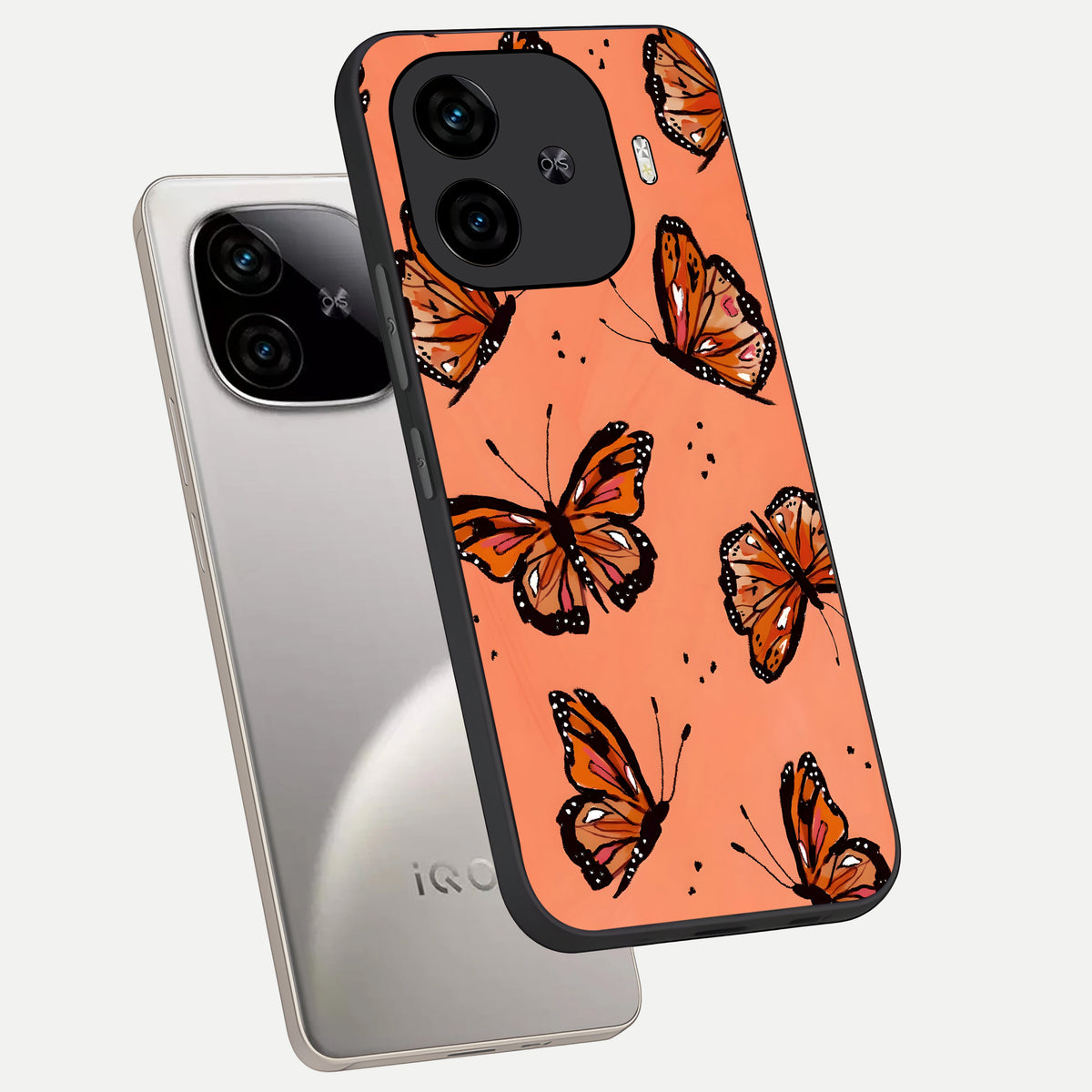  Coral Wing Butterfly phone case for  iQOO Z9 Turbo showing premium glass back cover with detailed artwork