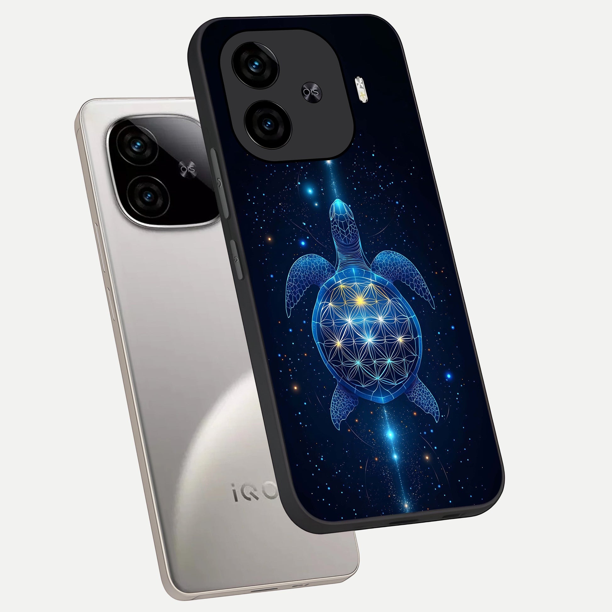  Crimson Blue Turtle phone case for  iQOO Z9 Turbo showing premium glass back cover with detailed artwork