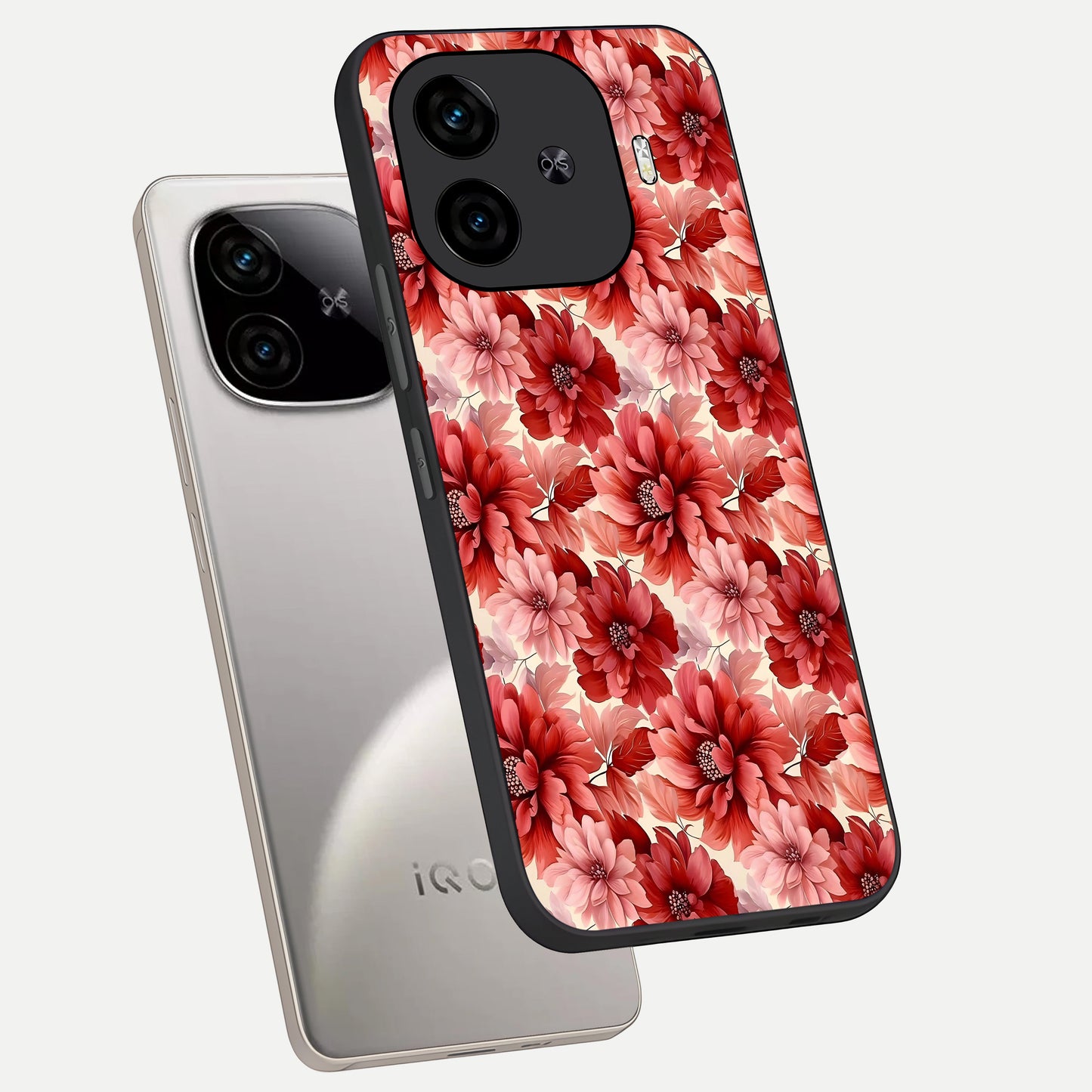  Crimson Love Petals phone case for  iQOO Z9 Turbo showing premium glass back cover with detailed artwork