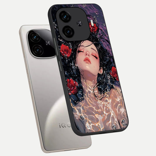  Crimson Rose Serenity phone case for  iQOO Z9 Turbo showing premium glass back cover with detailed artwork