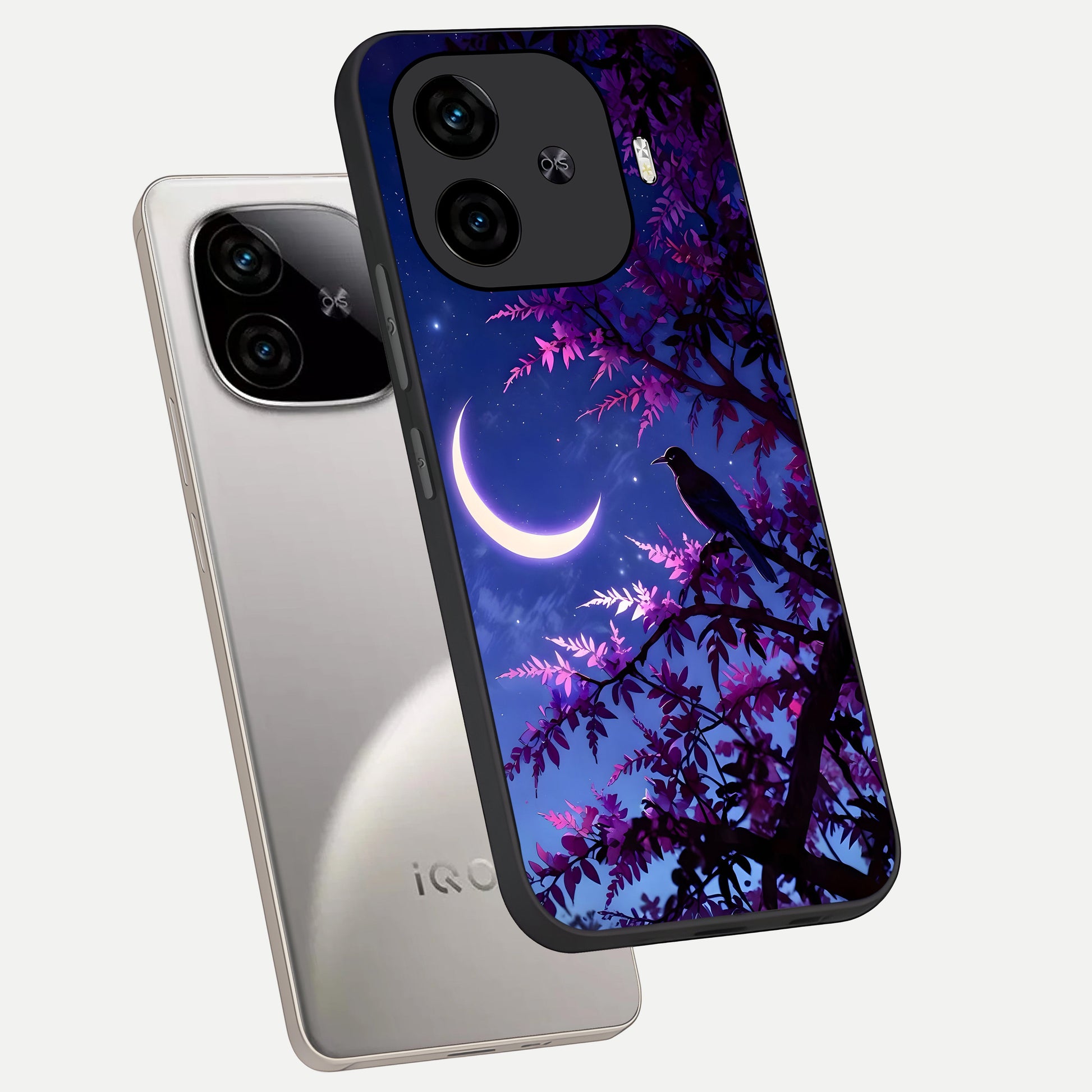 Crow And Moon Scenery phone case for  iQOO Z9 Turbo showing premium glass back cover with detailed artwork