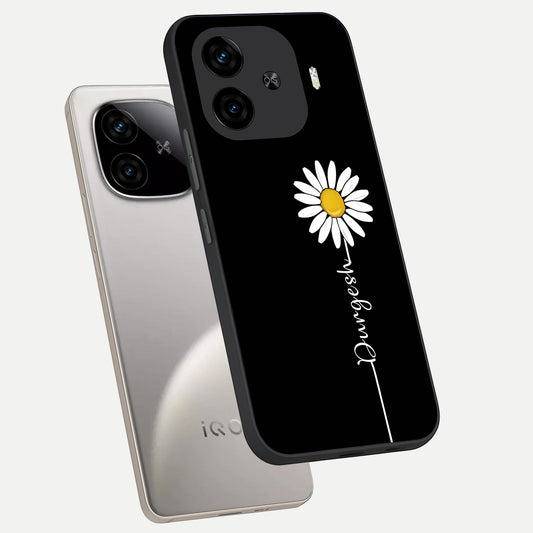  Custom Name White Flower phone case for  iQOO Z9 Turbo showing premium glass back cover with detailed artwork